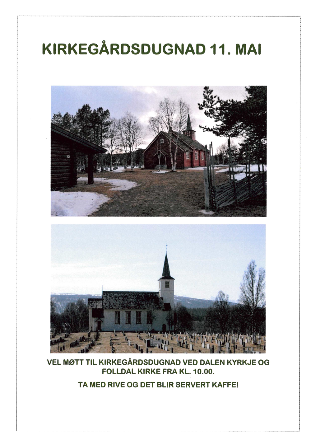 Dalen kyrkjegard og Folldal kirkegård, vårbilde